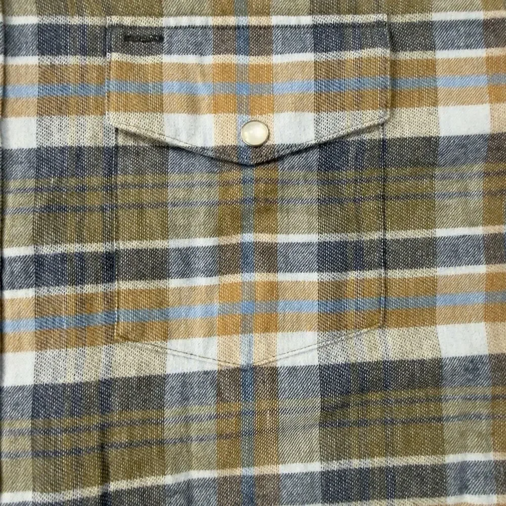 Criquet Mens XXL Flannel Plaid Long Sleeve‎ Button Shirt Blue Olive Tan Casual
